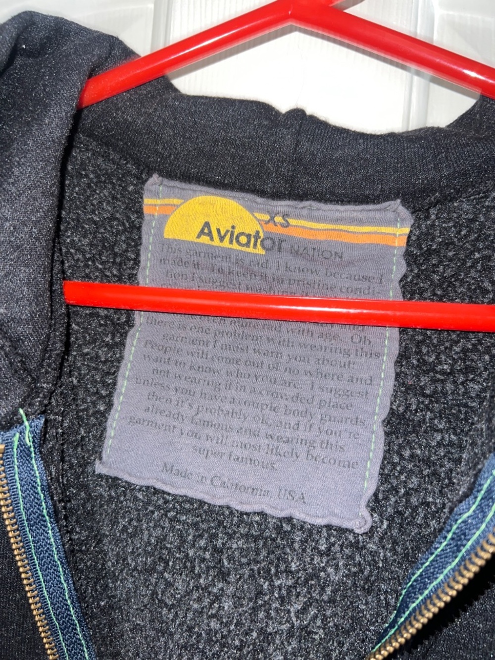 Aviator Nation -XS- rugby stripe bolt stitch zip up hoodie - Picture 3 of 7